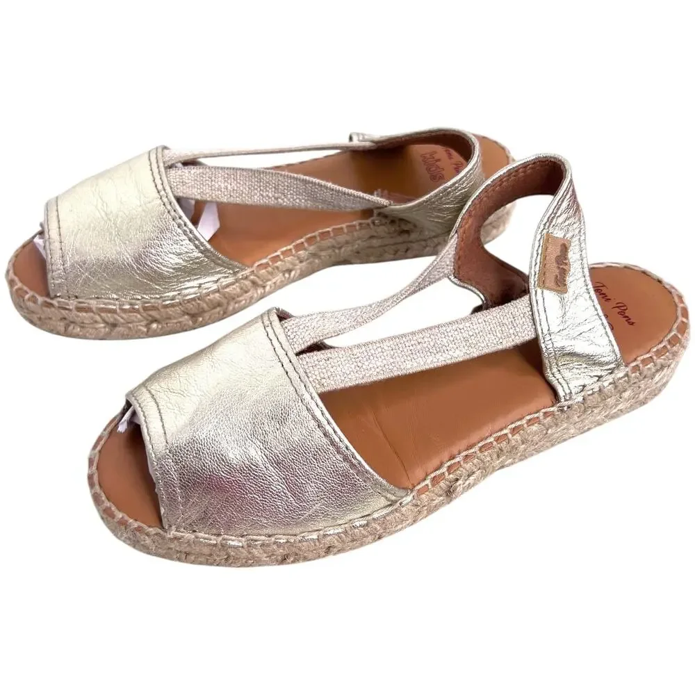Toni Pons Eli-P Girl's Espadrille Sandals in Metallic Gold Slingbacks Size 2.5